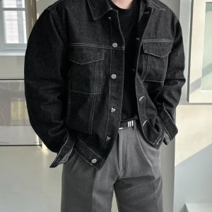 [당일발송]미니멀 세미 오버핏 데님 청자켓 코튼 트러커 카라 루즈 봄 가을 간절기 아우터