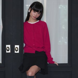 [오프닝선샤인] Round Neck Merino Wool Cardigan_Magenta Pink