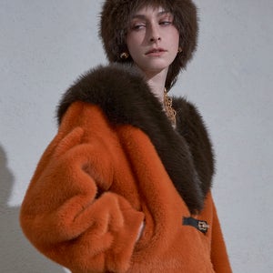 숄카라 배색 소프트 페이크 퍼 자켓 MM12MJ302HJY