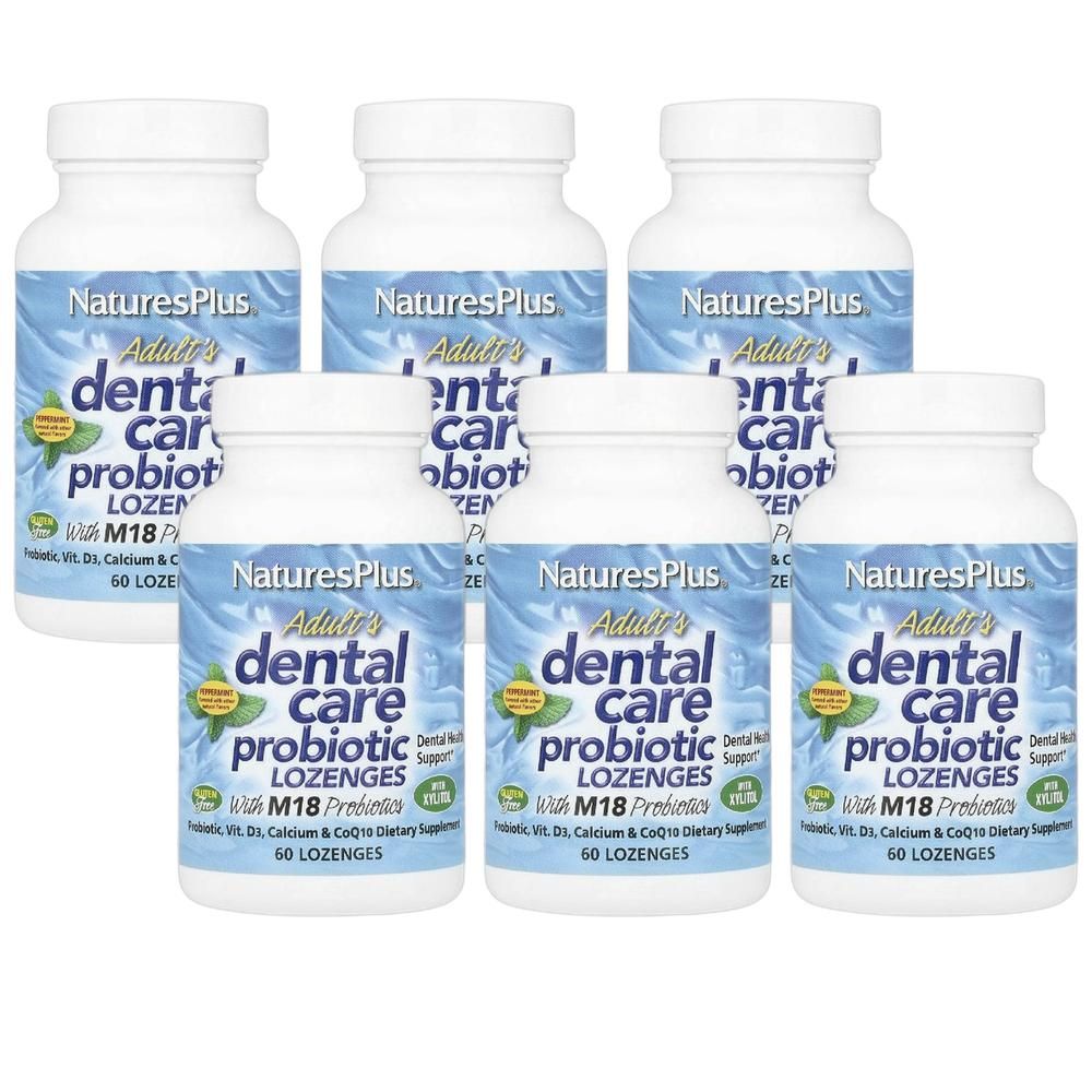 NaturesPlus 성인용 <b>치아</b> 케어 프로바이오틱 사탕 정제 페퍼민트 60정 6개
