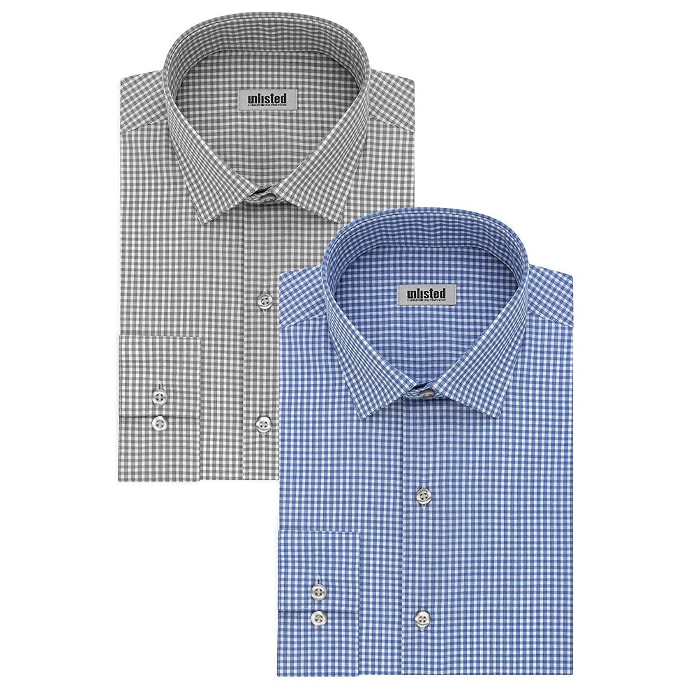 케네스 <b>콜 리스트</b>에 없는 슬림 핏 체크와 스트라이프 드레스 셔츠  Grey/Medium Blue  18-18.5 Neck 36-37 Sleeve