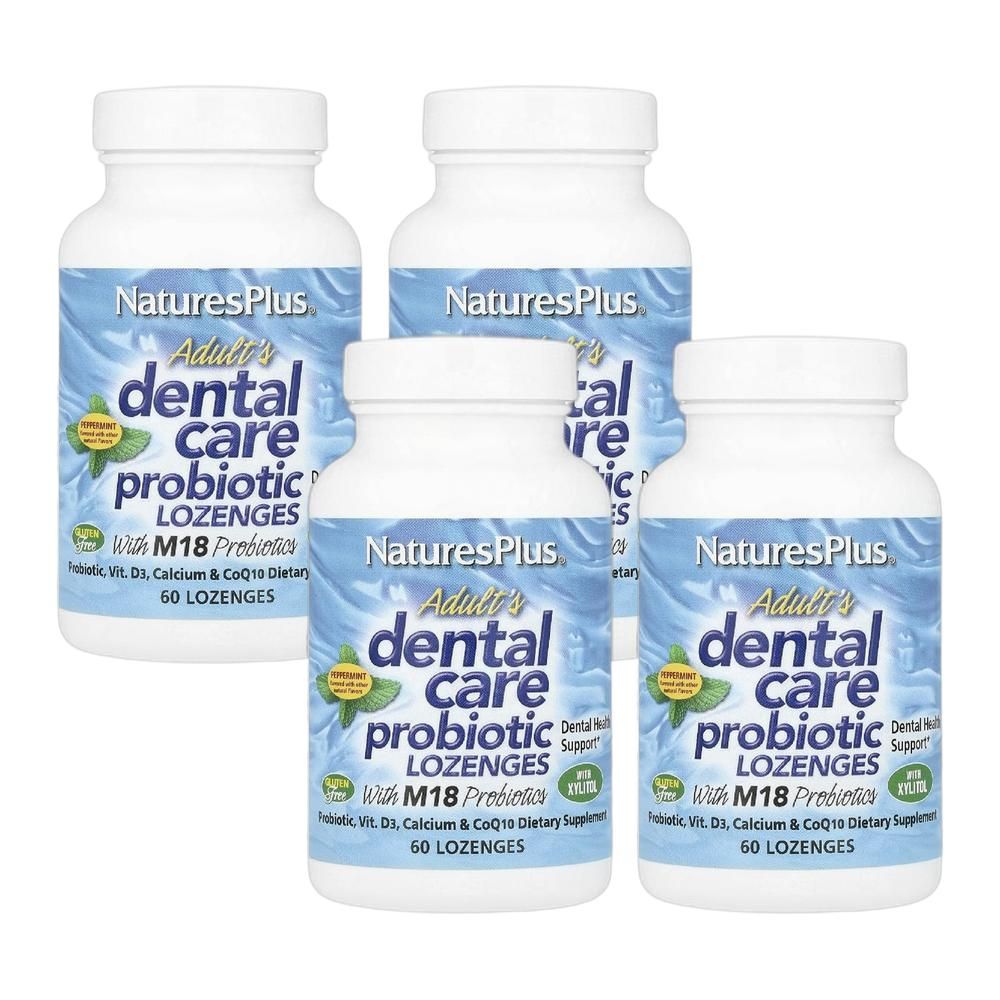 NaturesPlus 성인용 <b>치아</b> 케어 프로바이오틱 사탕 정제 페퍼민트 60정 4개