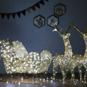 에인유 LED 럭셔리 사슴썰매 세트 골드 루돌프 산타 성탄 연말 장식