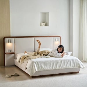 삼익가구 에포트 LED조명 패브릭 원목 침대(매트제외-킹)