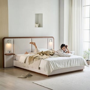 삼익가구 에포트 LED조명 패브릭 원목 침대(매트제외-라지킹)