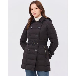 헤지스 여성 24FW 반값세일스테디셀러덕다운 블랙 트렌치형 탈착 후드 하프 중량다운 점퍼 WSJU4D028BK