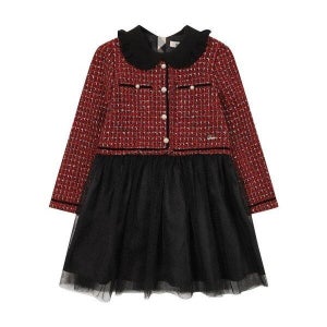 닥스키즈 키즈 트위드 믹스 샤 원피스 레드 공주 여아옷