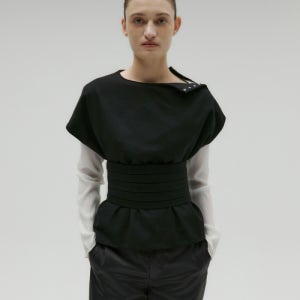 [솔티페블] WOOL SNAP BLOUSE & PINTUCK BUSTIER SET UP [BLACK] SK4C2MVTC2BKA