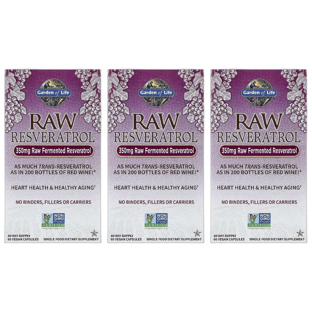 가든 오브 라이프 <b>RAW</b> Resveratrol <b>350mg</b> 베지 캡슐 60정 3병