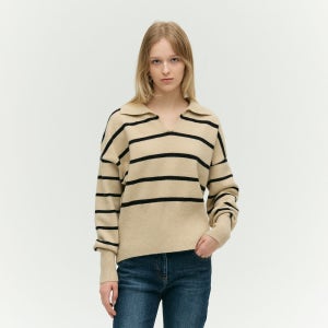 [이비엠] 스트라이프 브이넥 카라 니트 EMOCKPO250