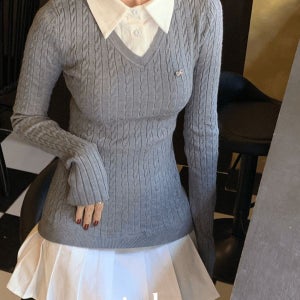 내일도착 미니원피스 [SALE] 꽈배기 셔츠 니트원피스 / 가을 봄 개강룩 하객룩원피스 레이어드원피스 미니원피스 셔츠원피스 블랙원피스 파티룩 연말원피스 골지원피스 크리스마스 키작녀