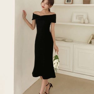 내일도착 웨딩/셀프웨딩드레스 [자체제작/당일출고]블랙 오프숄더 드레스 4size, 셀프웨딩 원피스 연말룩 프로필 브라이덜샤워 2부 피로연