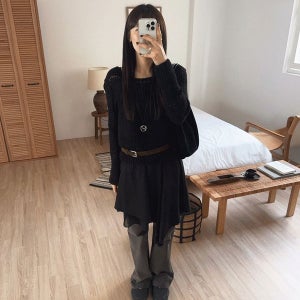 내일도착 미디원피스 [당일🖤레이어드] 릴리 언발 스트랩 끈 나시 레이어드 미디 원피스 (2color)