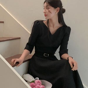 내일도착 롱원피스 [🖤블프특가🖤][단독] [🏆누적판매3만장🏆/하객룩✨1등[made] (트위드) 블랙 아모르 퍼프 원피스(S~L)(벨트set)