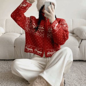 내일도착 가디건 [30%할인/세미크롭/겨울템] 윈터 눈꽃 노르딕 니트 집업 3color