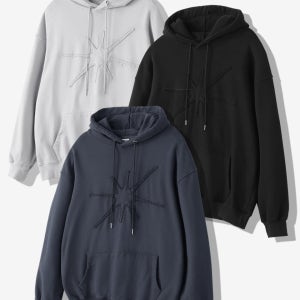 아플리케 워시드 오버핏 후드티 [3컬러]