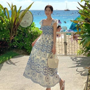 내일도착 롱원피스 [당일발송] 포인 자수 프릴 원피스 K