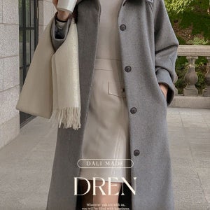 내일도착 롱코트 [Dali made]드렌 울 히든 버튼 싱글 롱 코트
