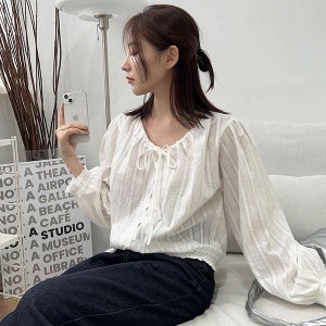 내일도착 블라우스 [고퀄레이스,소재/저렴이와 달라요] 헤이트 리본 긴팔 레이스 블라우스