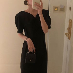 내일도착 롱원피스 [당일출고] 마죠 봄 여름 하객원피스 블랙 결혼식 피로연 상견례 반팔 정장 롱원피스 르뚜앙