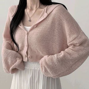 내일도착 가디건 [당일출고] 사연 여름 크롭 시스루 후드 니트 가디건 얇은 썸머 긴팔 그물 비치 가디건 살안타템 바캉스룩 데일리룩 화이트 핑크 그레이