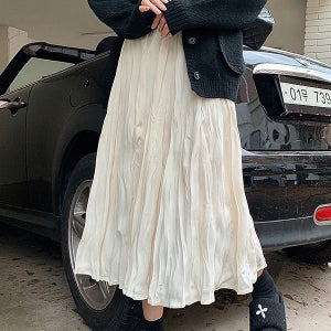 내일도착 롱스커트 💛따뜻안감💛슈리 밴딩 주름 플리츠 롱 스커트 맥시스커트 (겨울치마,롱스커트,밴딩롱스커트,하객룩,출근룩)