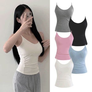 내일도착 민소매/나시 [캡내장/끈조절가능] 시에르 셔링 라인 레이어드 끈 이너 나시