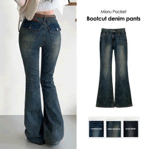 내일도착 부츠컷 [3단기장/백포켓🌹] 미오루 쿨 하이웨스트 슬림핏 부츠컷 청바지 여름 스판 빈티지워싱 롱 데님 팬츠