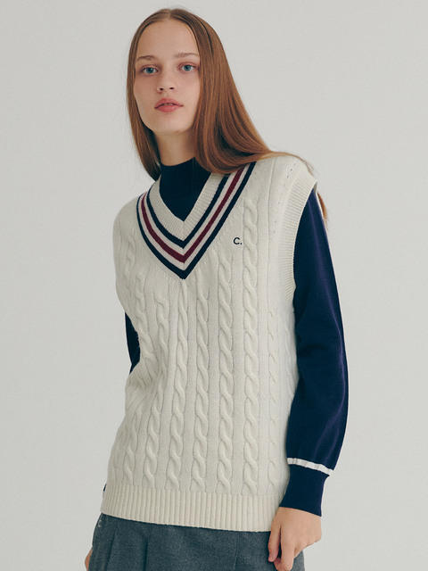 [클로브] Contrast Wool Vest (Ivory)
