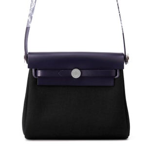 HERMES Herbag 지퍼 블루 인디고/블랙 투알 밀리터리 바슈 헌터 가죽 사이즈 미니