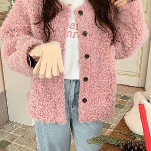 내일도착 퍼재킷 🖤블프특가🖤(2color)허니 뽀글이 부클 퍼 자켓(연말룩,퍼자켓,노카라자켓,하객룩)