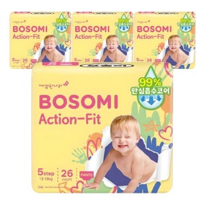 보솜이 액션핏 팬티 기저귀 공용 5단계 26매입 4개