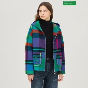 베네통 [하프클럽]베네통 칸 체크 후드 숏 코트 BACTA4561