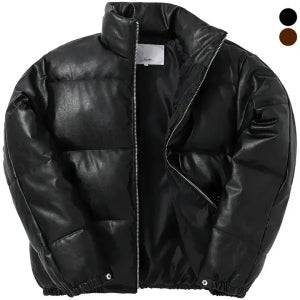 남녀공용 하이넥 레더 헤비 숏패딩