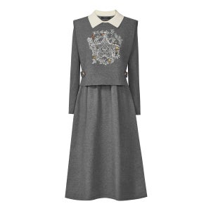 포커스 컬러풀 자수 니트 조끼+카라 배색 원피스 세트 PBINF5W1OP3191