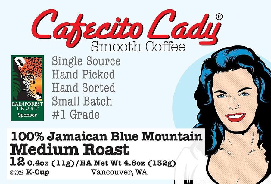 [아마존 공식]100% 자메이카 블루 <b>마운틴</b> 미디엄 로스트 커피 <b>K</b>-Cup 호환 - JACRA 인증 - Cafecito <b>Lady</b>