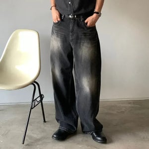 빈티지 워싱 중청 흑청 연청 와이드 데님 청바지 (2colors)
