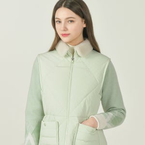 [헤지스 골프 여성] 옐로우그린 소재배색 구스다운 패딩점퍼 HWJU5D754L1