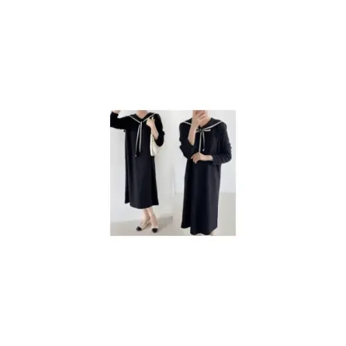 (~2XL) <b>피메스</b> 세일러 숄 레이어드 무지 데일리 빅사이즈 긴팔 롱원피스