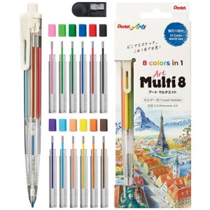 펜텔 아트멀티 8색 색연필 세트 교체심 포함 XPH804ST