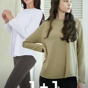 긴팔필라테스상의 소프터치 브랜드 루즈핏 롱슬리브 1+1 애슬레저룩