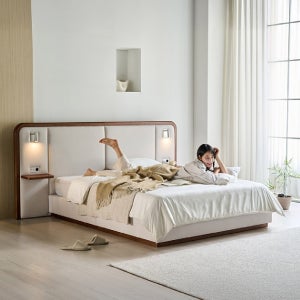 삼익가구 에포트 LED조명 패브릭 원목 침대(Q/K/LK)