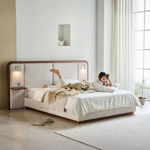 삼익가구 에포트 LED조명 패브릭 원목 침대(Q/K/LK)