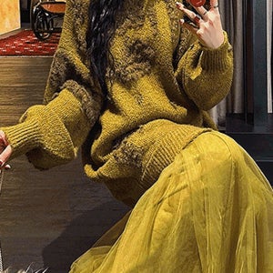 [2만원 추가할인]올리브 입체 자수 루즈 니트 롱원피스 하나로