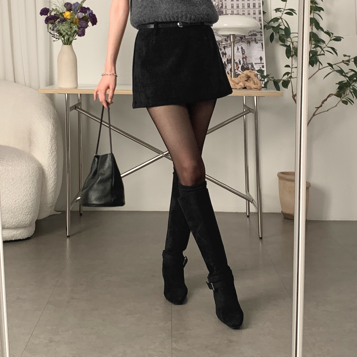 사색 레베카 벨벳 코듀로이 미니 스커트 벨벳