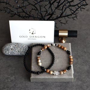 우드제스퍼 젬스톤 은볼 포인트 실버 만자 염주팔찌, 골드드래곤 (GOLD DRAGON)