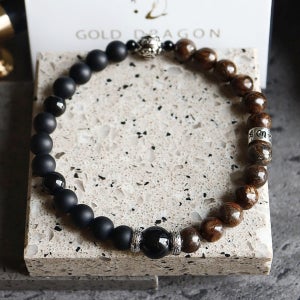 브론자이트 젬스톤 흑마노 포인트 만트라 원석 팔찌, 골드드래곤 (GOLD DRAGON)