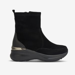 여성 이지 밸런스 스트레치 양가죽 부츠_블랙