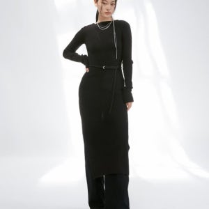 [인사일런스 우먼] 보트넥 니트 롱 드레스 BLACK IW2J4KT05BK