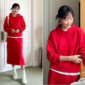 [SET]루시아 후드 건빵 H라인 스커트세트